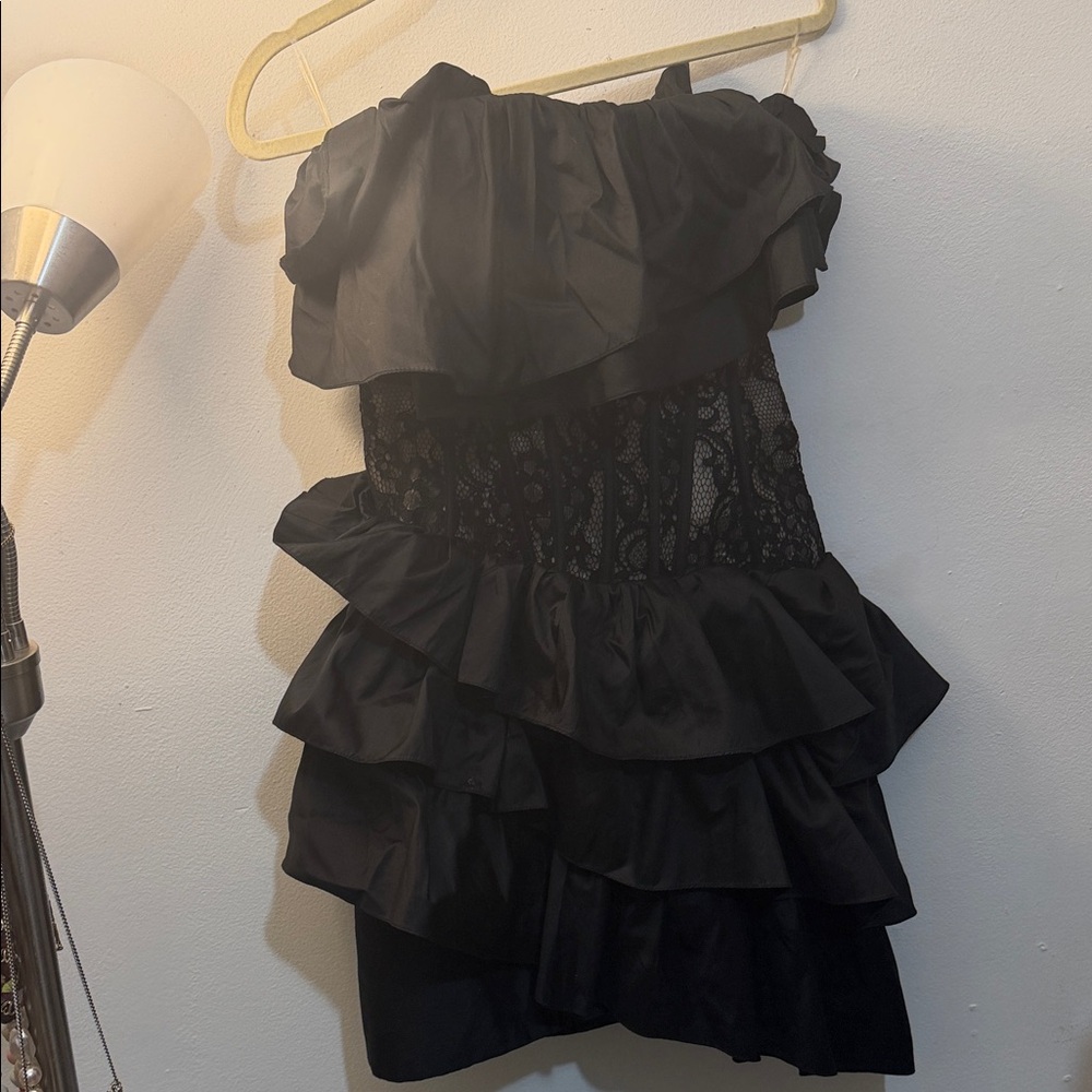 Chic Black Strapless Ruffle Dress